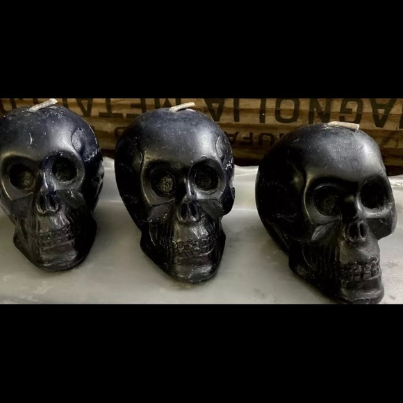 Vintage Black Skull Candles Set Of 3